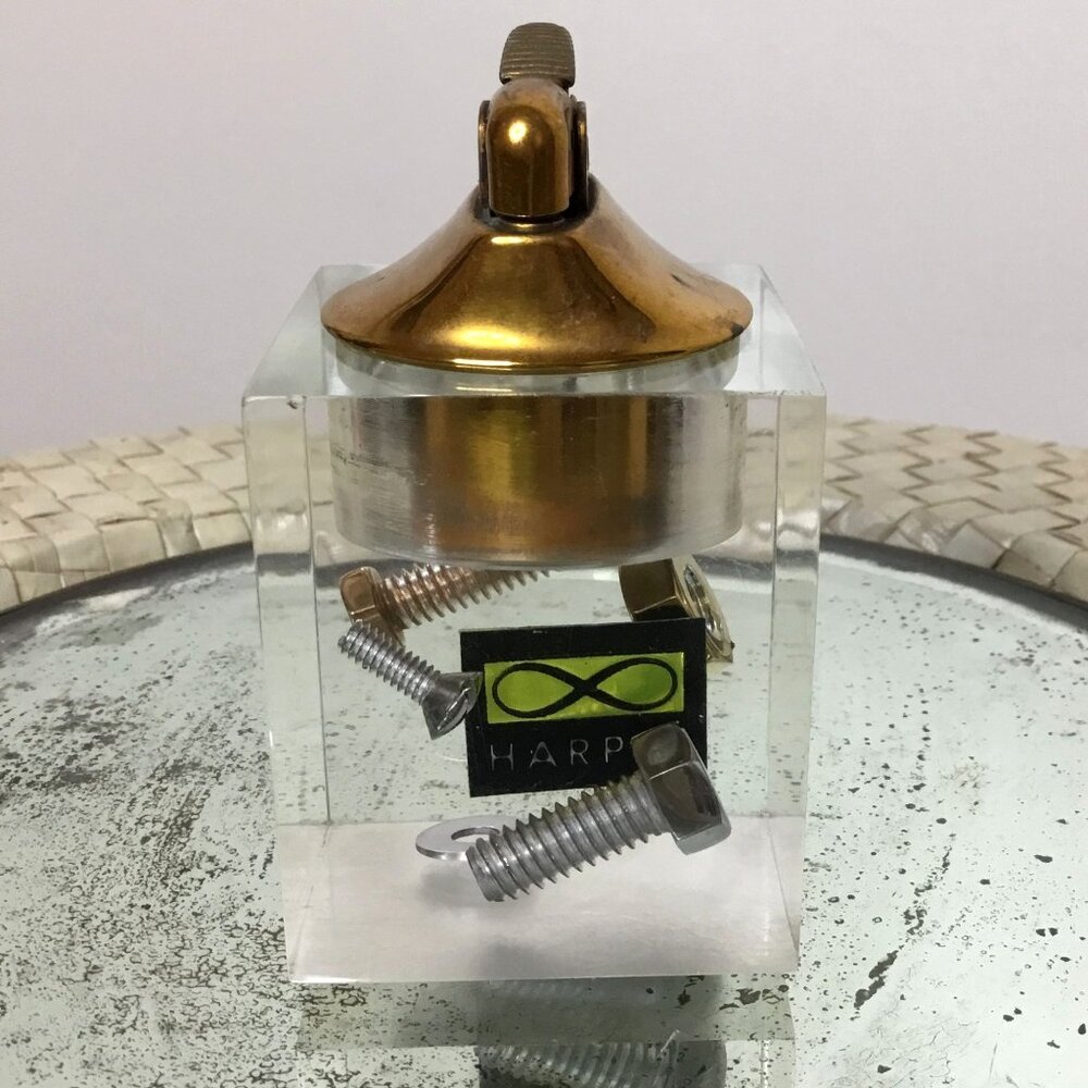 Vintage EVANS Lucite Tabletop Cigarette Lighter HARPER Monogram Tobacciana MCM